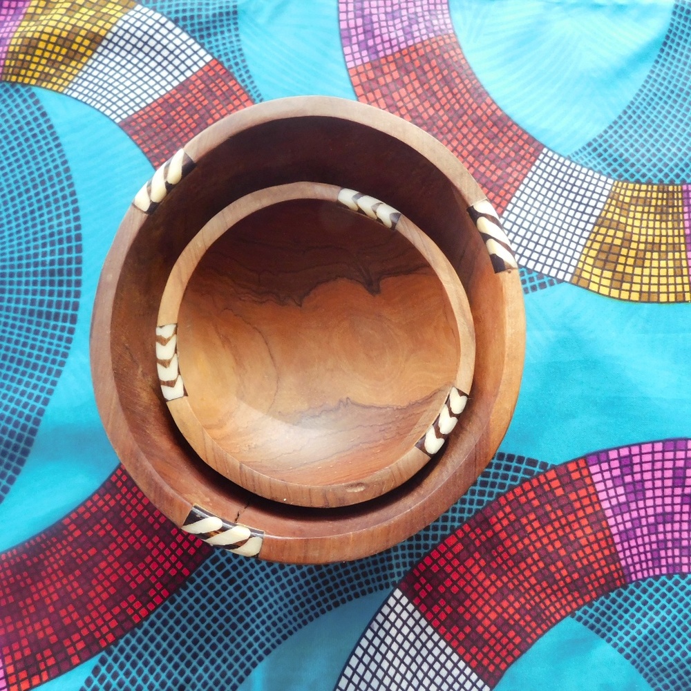 Wood Bowls with bone accents- 6 in.